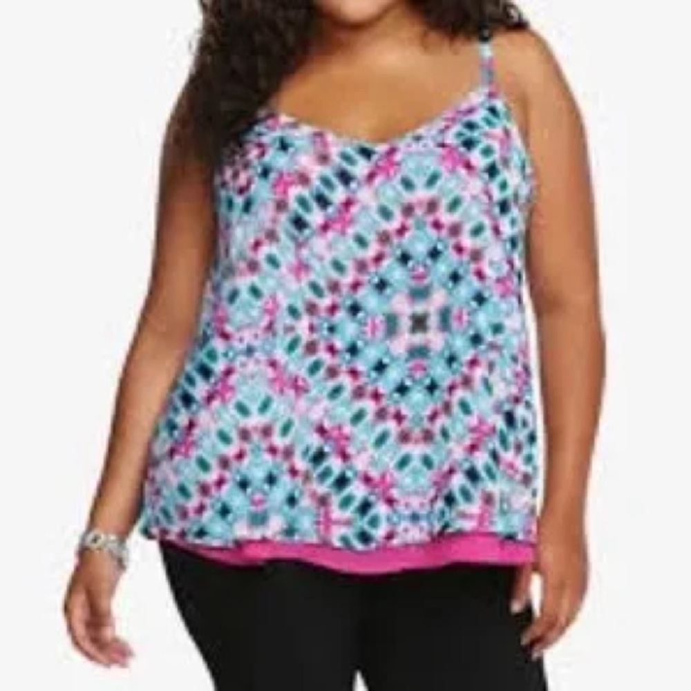 Torrid Aztec Print Layered Cami Pink/Aqua -Size 3